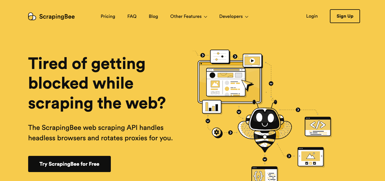 Web Scraping API - ScrapingBee home page
